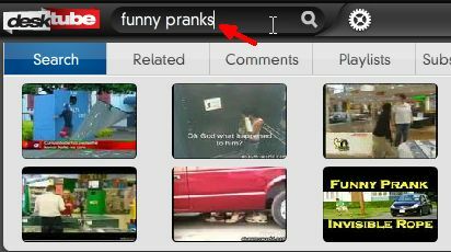 Търсене на видеоклипове в YouTube от работен плот с Desktube TV desk4