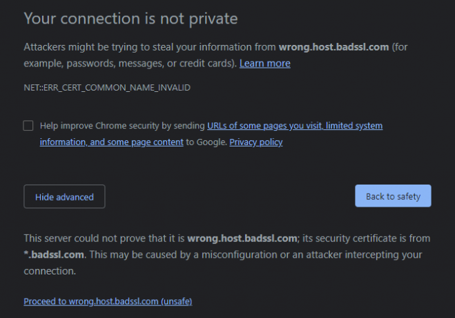 Предупреждение за безопасност на байпас на Chrome