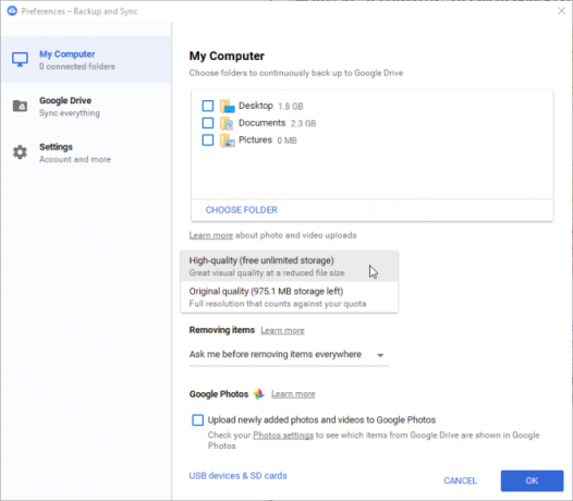 Приложението за Google Drive Desktop се изключва през март 2018 г. в предпочитанията за архивиране и синхронизиране на google в Google