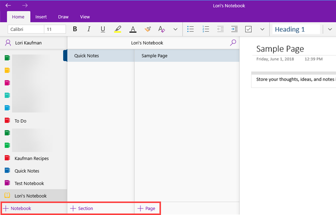 Организация OneNote