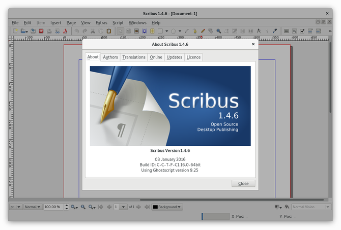 Софтуер за писане на настолни Scribus на Linux