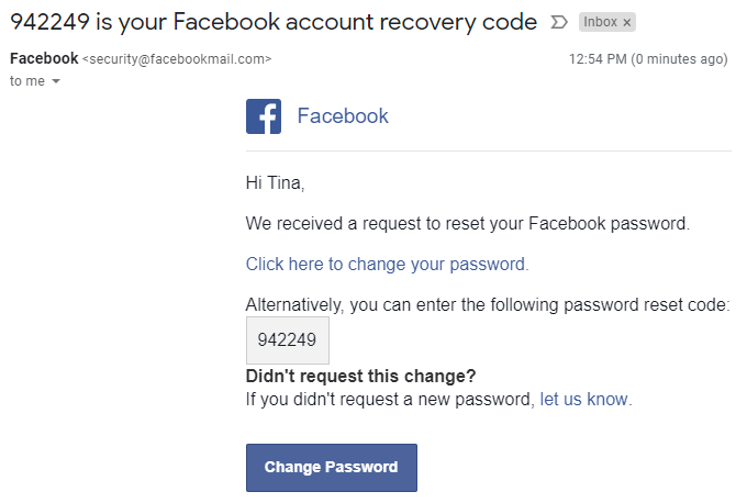 Код за възстановяване на акаунт във Facebook