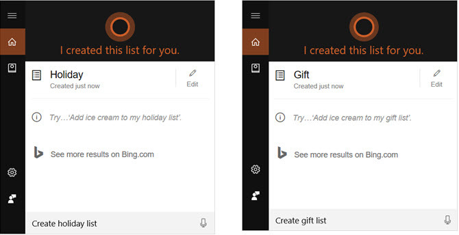 cortana създава списъци