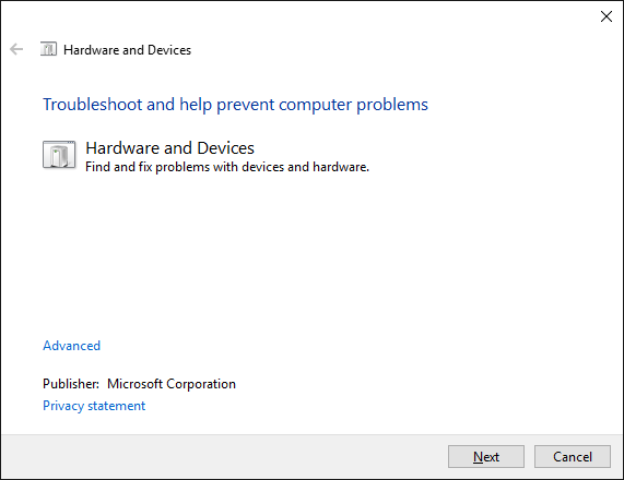 Отстраняване на неизправности в хардуера и устройствата на Windows