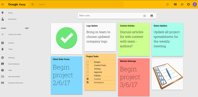 Как да използвате Google Keep за просто управление на проекти в мрежата GoogleKeepMainPage