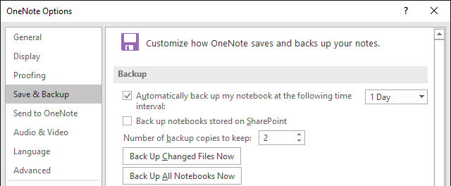 Опции за архивиране на OneNote