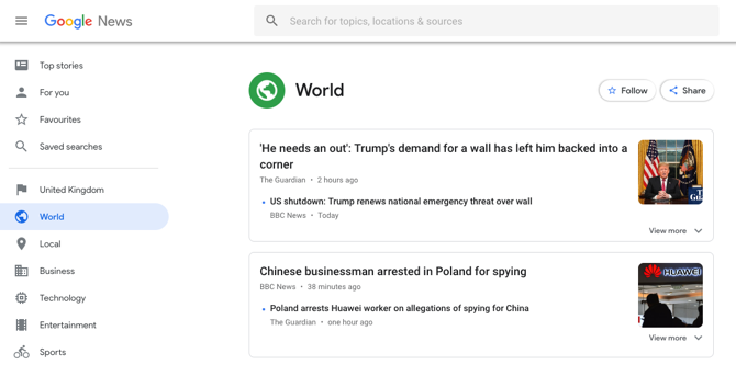 Снимка на Google News