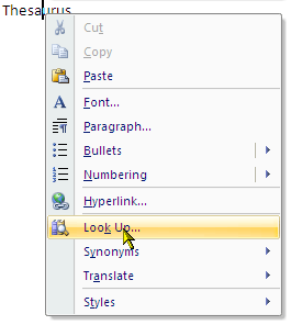 Как да използвате функцията за изследвания в Microsoft Word 2007 3 с десния бутон на мишката