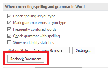 Как да проверите правописа и граматиката в Microsoft Word ms recheck