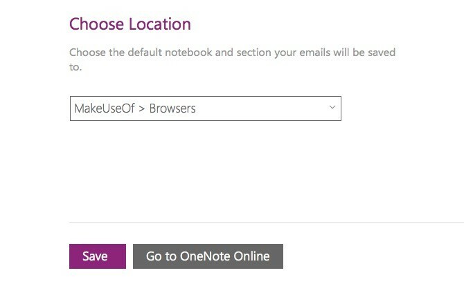 Изберете OneNote Save Location