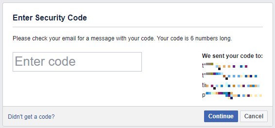 Въведете кода за сигурност на Facebook, който сте получили в имейл.