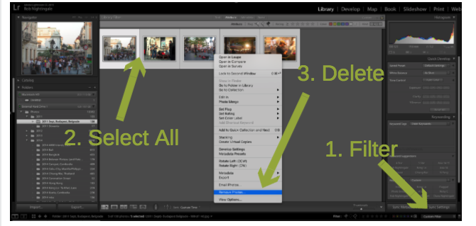 Изтриване на снимки Lightroom