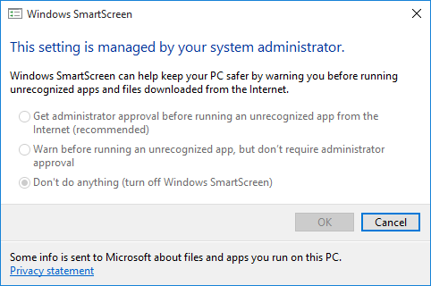 Настройки на Windows 10 SmartScreen