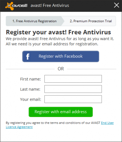 Avast - Регистрация - Въведете информация