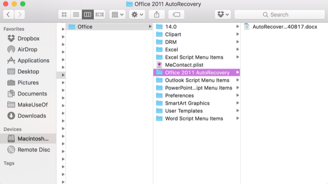 офис 2011 autorecovery mac