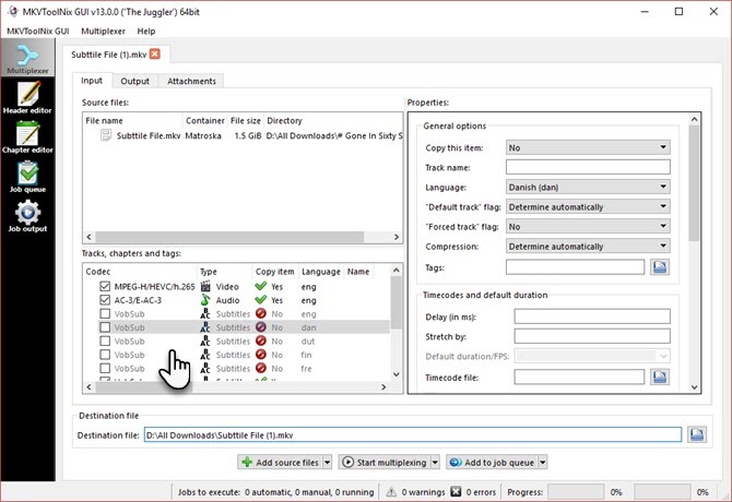 Как да премахнете ненужни субтитри от MKV файлове MKVTools Multiplexing