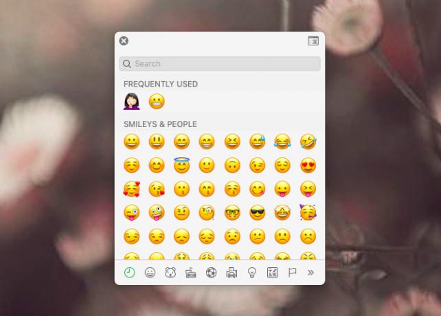 Изскачащ прозорец на зрител на Emoji на macOS