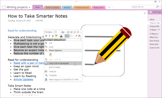 копирайте връзката към параграф в OneNote