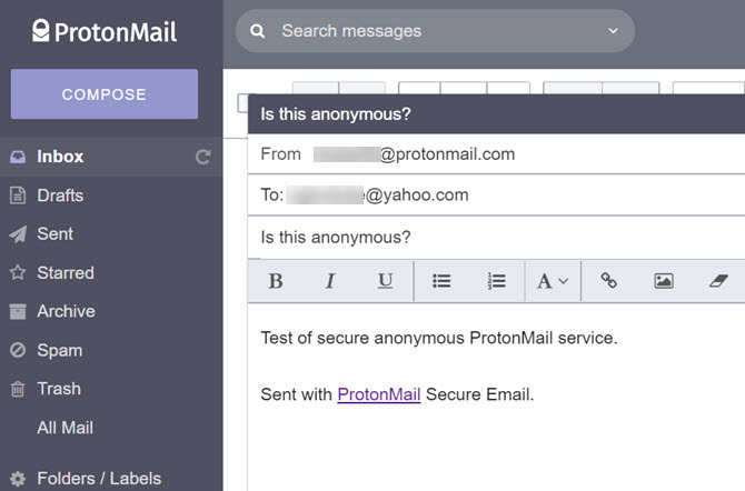 E-mail интерфейс на ProtonMail