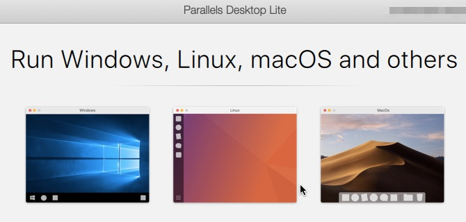 Екран за стартиране в Parallels Desktop Lite на macOS