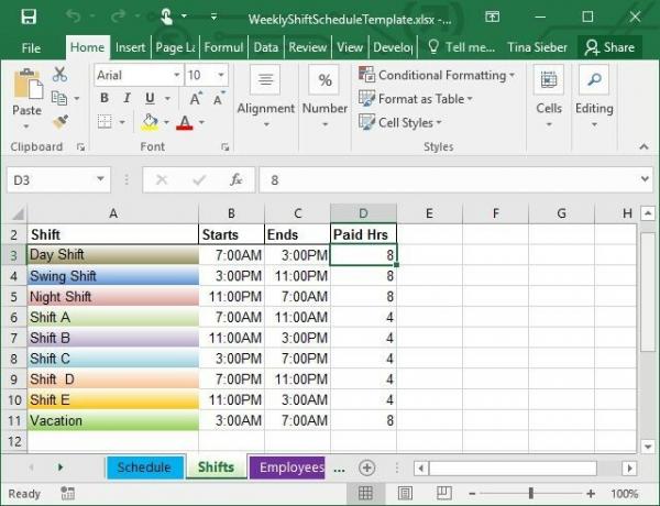 Седмичен шаблон за смяна на Excel