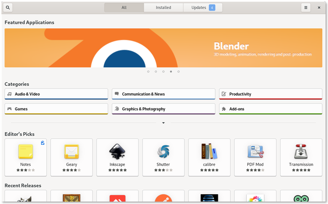 Софтуер GNOME отворен на Fedora