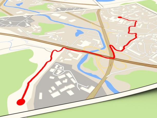 Изображение на карта на града с проследен червен маршрут
