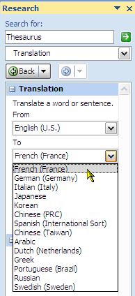 Как да използвате функцията за изследвания в превода на Microsoft Word 2007 5